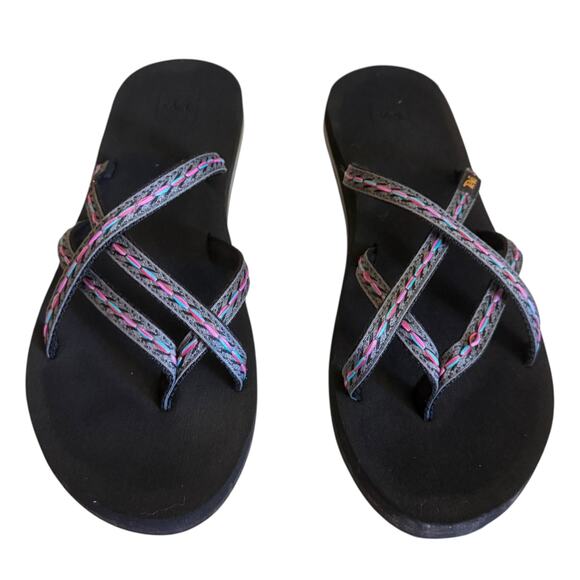 Teva Black Gray Pink Blue Olowahu Strappy Flip Flops 6840 Size 12 - Picture 3 of 8